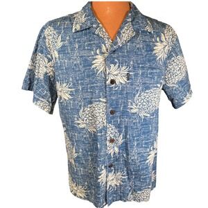 Palmwave Hawaii Men's Blue Pineapple Print Cotton Hawaiian Button up Shirt Large
